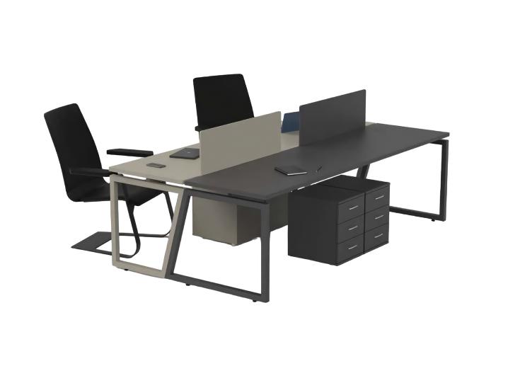 Desk Worktable 4-Seater Workstation Office Furniture Gray Black