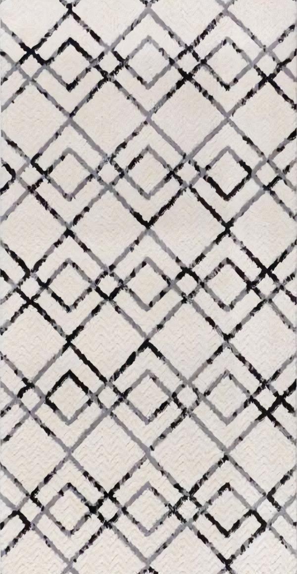 Designer White Black Carpet Short Pile Geometric Pattern Living Room