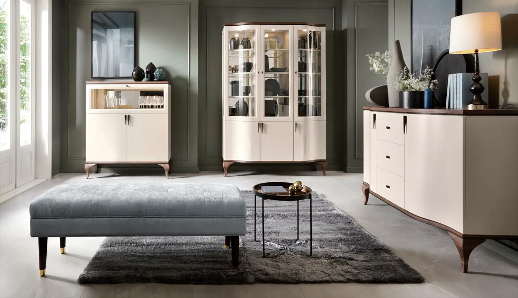 Living room wall unit set with display cabinet, sideboard, buffet, 3-piece set.