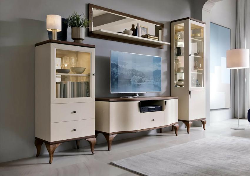 Living room furniture set 2x display cabinets luxurious TV lowboard set stylish wall shelf
