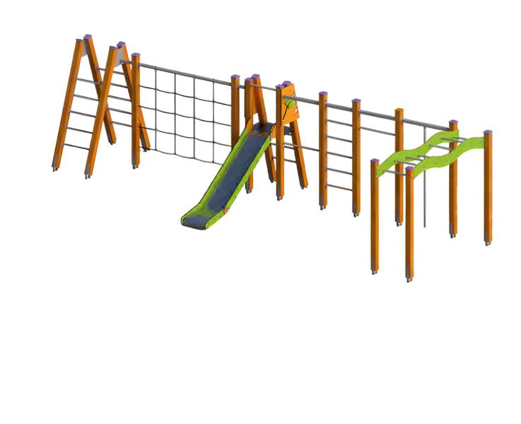 Adventure playground, movement course, climbing frame, play area, recreational area.