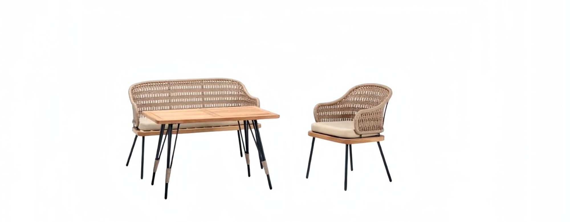 Luxury Beige Patio Set Sofa 2-Seater Coffee Table 2x Armchairs