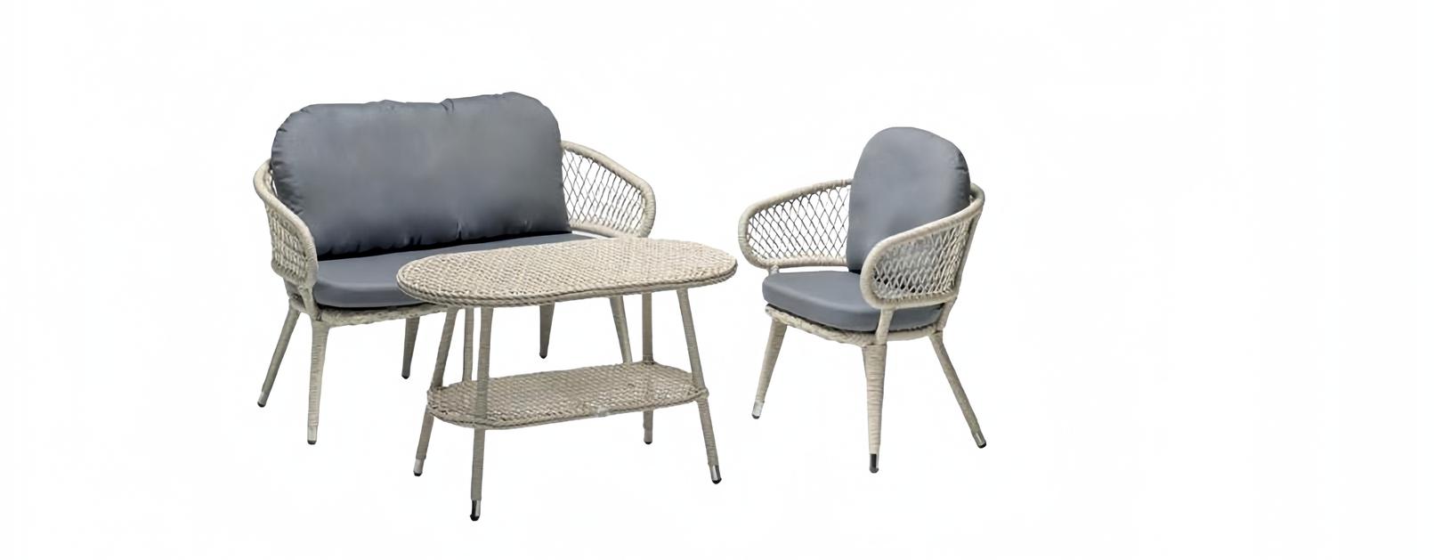 Rattan Sofa Set Gray Luxurious Sofa 2 Seater Modern Armchair Coffee Table