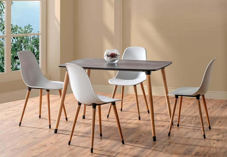 Dining Room Set White High-Quality Ensemble Table 4x Chairs Modern Design Furniture