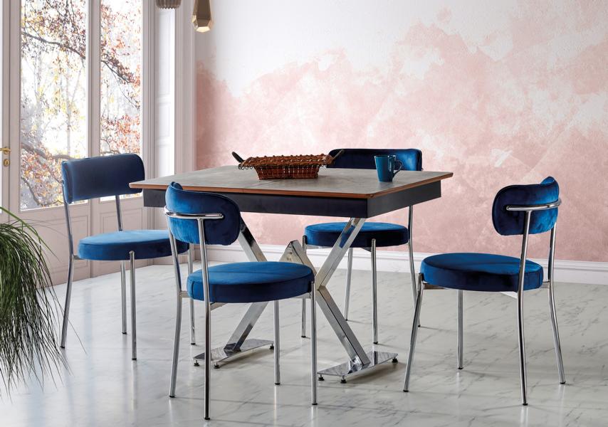 Dining Room Set Blue Ensemble Table 4x Chairs Modern Design Luxury Dining Table