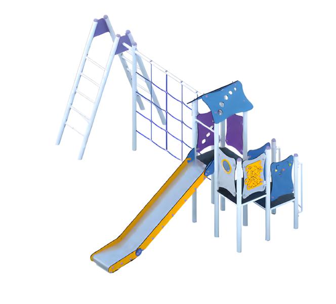 Play area movement space recreational area play tower with slide climbing tower