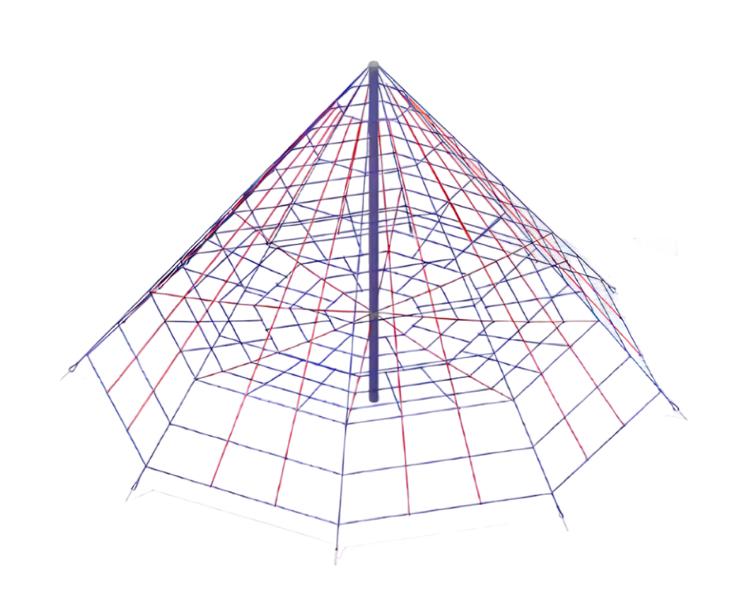 Climbing cone, climbing tower, suspended rope climber, play cone, rope climbing device.