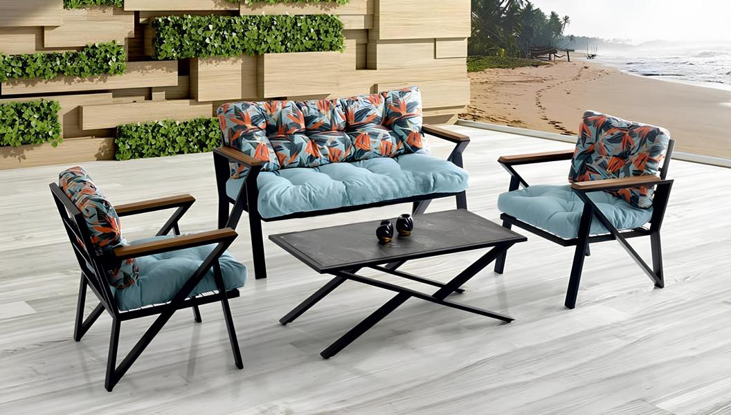 Seating group seating group seat blue coffee table set 3 pieces sofa garden furniture