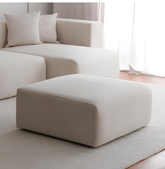 Pouffe footstool ottoman seat beige fabric living room seat stool