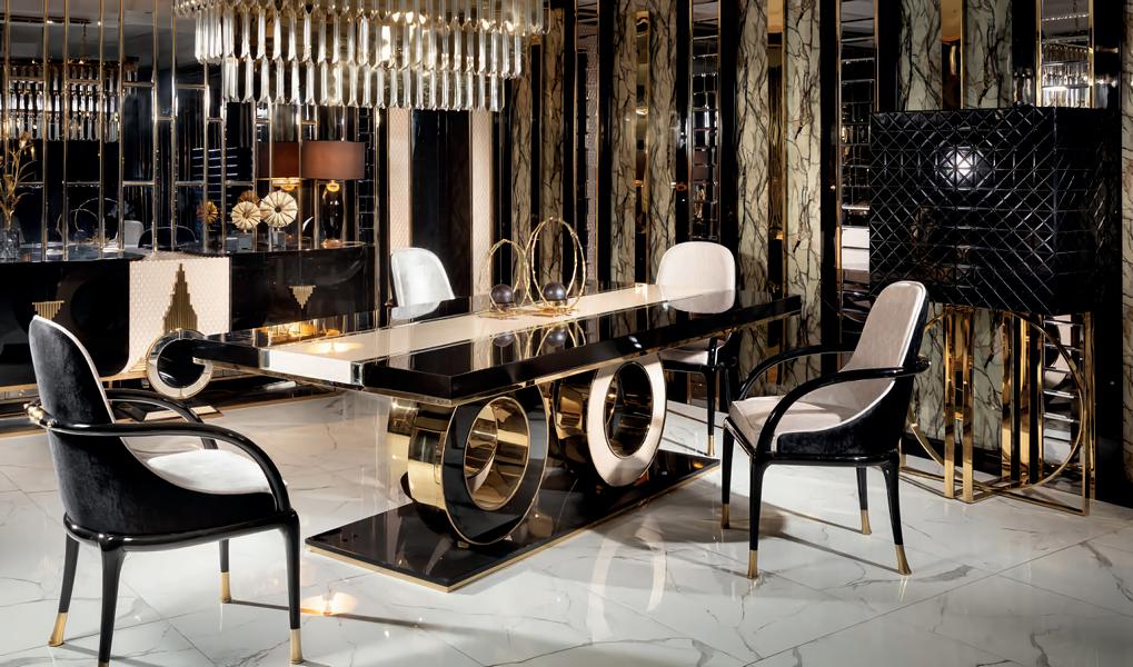 Dining table set chairs display cabinet living room luxury dining group 6-piece set