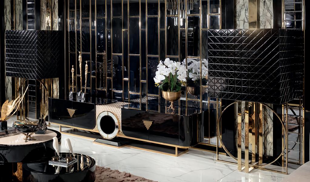 Lowboard Showcase Living Room Set Dark Stainless Steel Shelves Aesthetics 3-piece