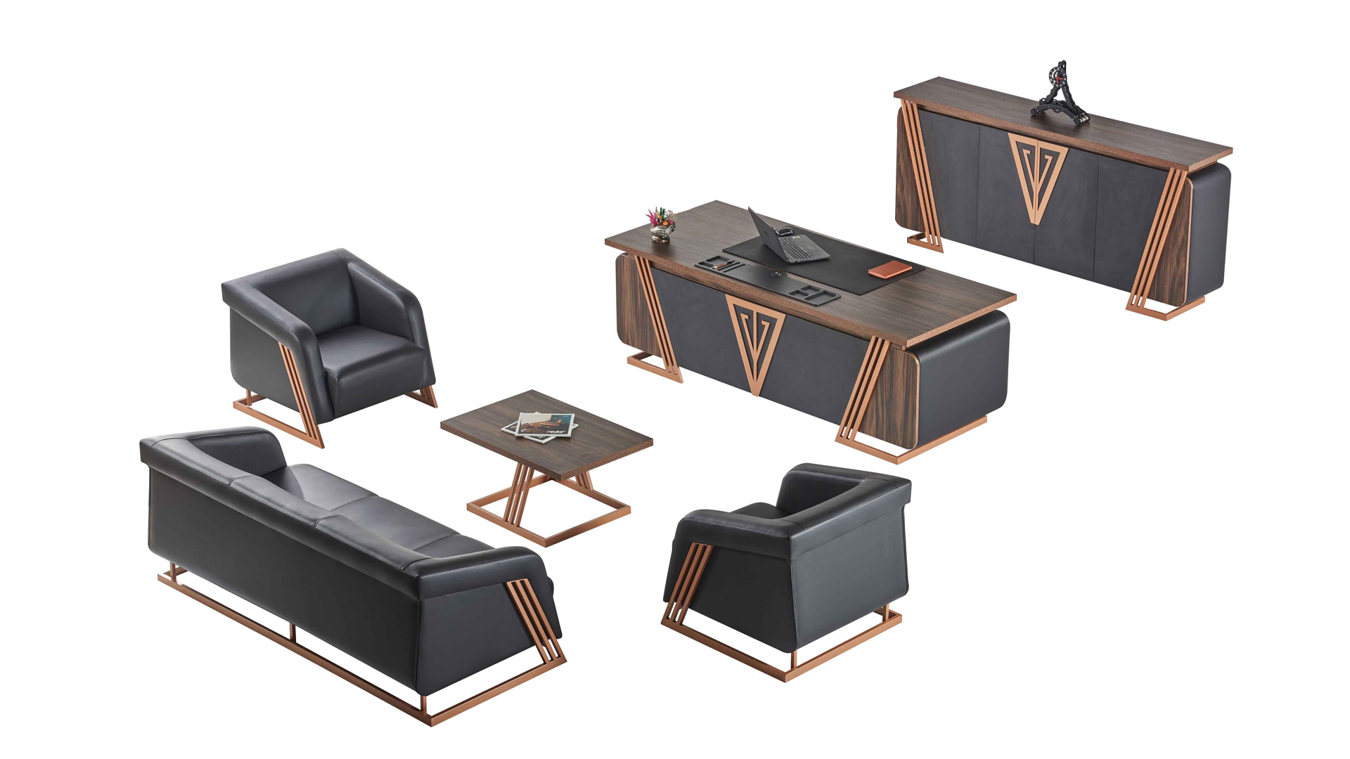 Office furniture desk sideboard 3-seater armchair coffee table black