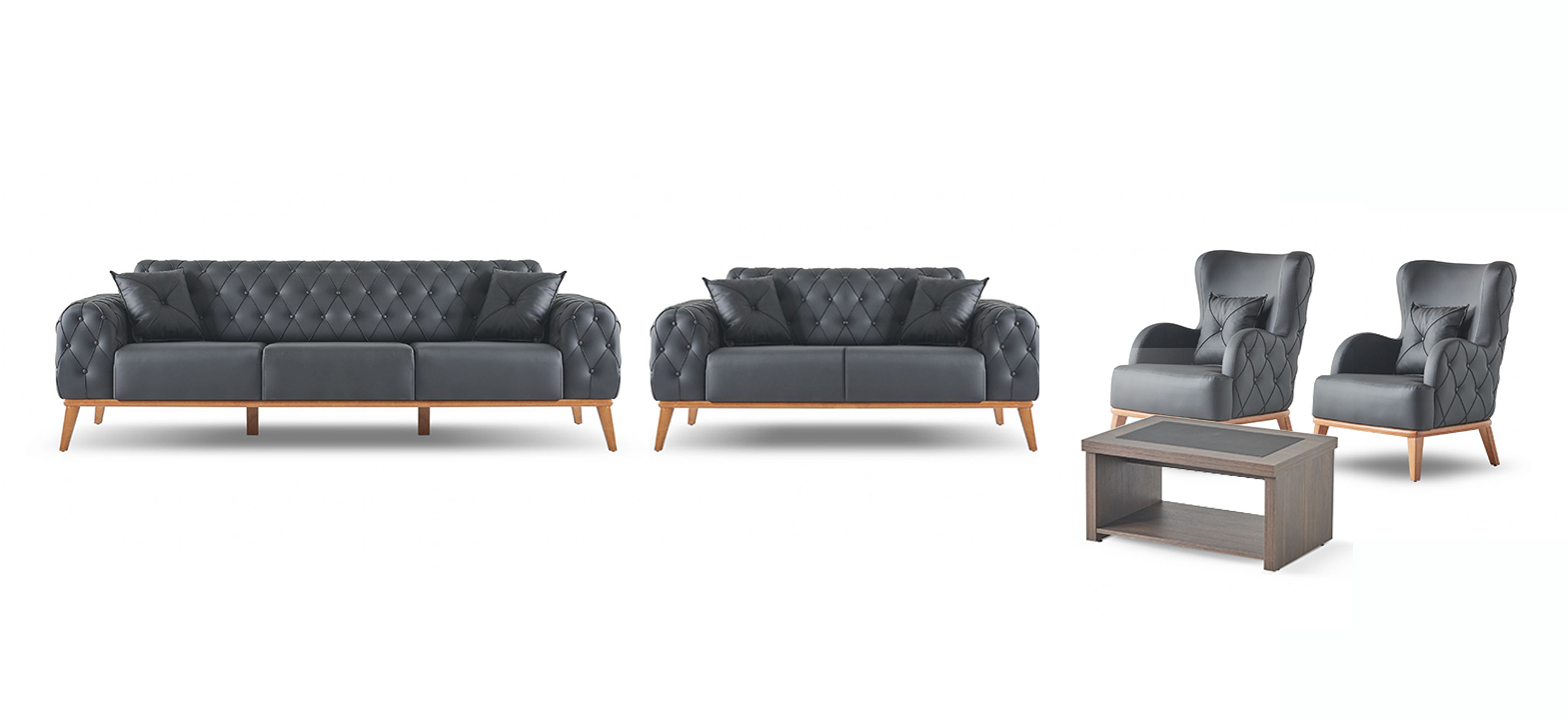 Black-brown study set luxurious 3-seater armchair 2-seater