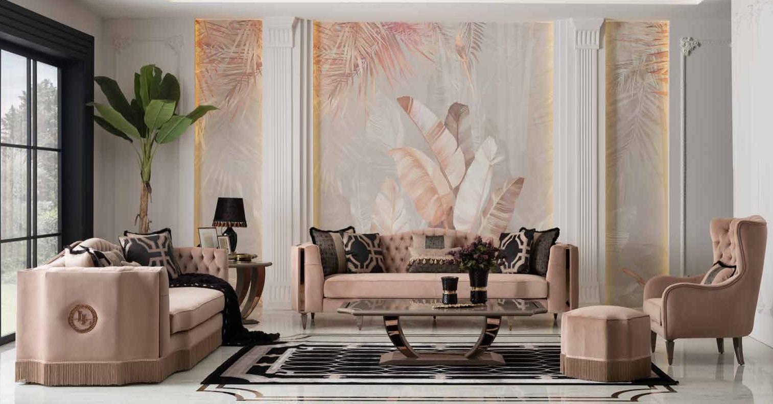 Luxury sofa set 4+3+1 with modern design Chesterfield furniture.