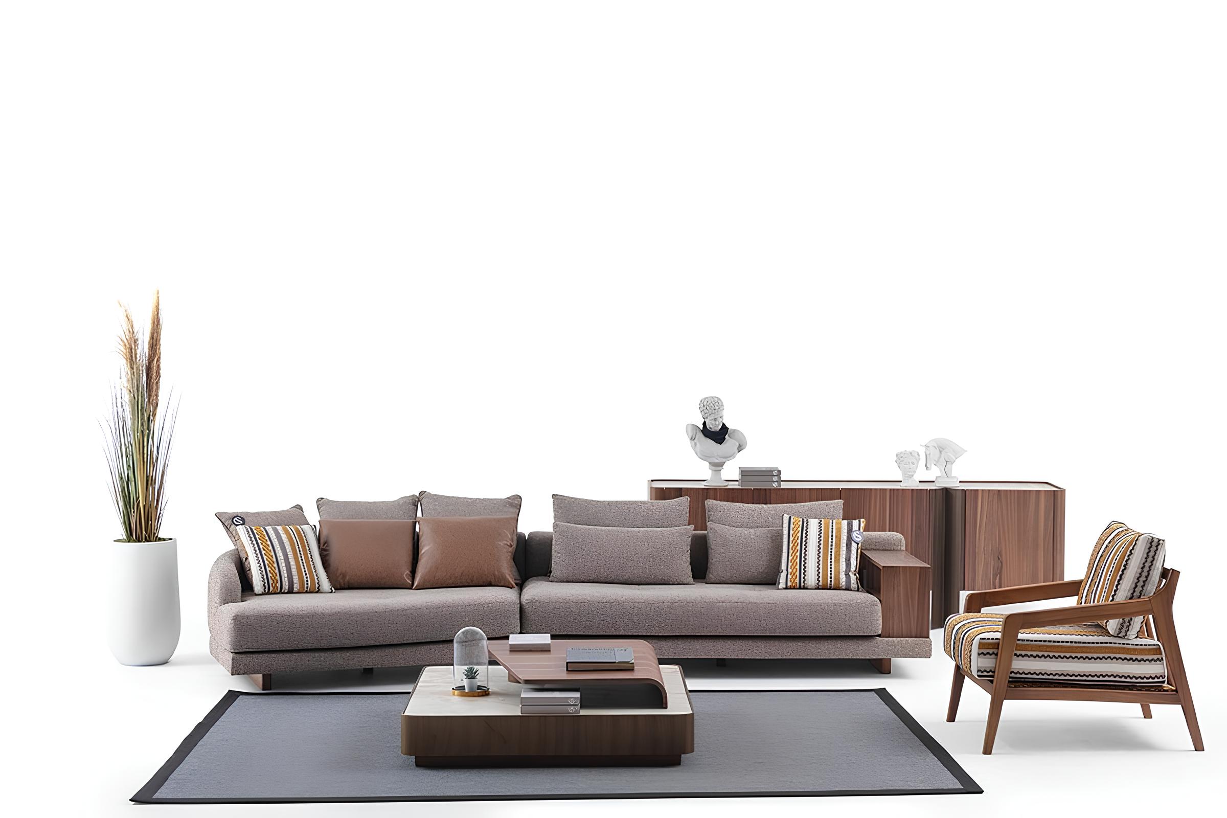 Exclusive living room sofa set fabric sofa wood coffee table sideboard