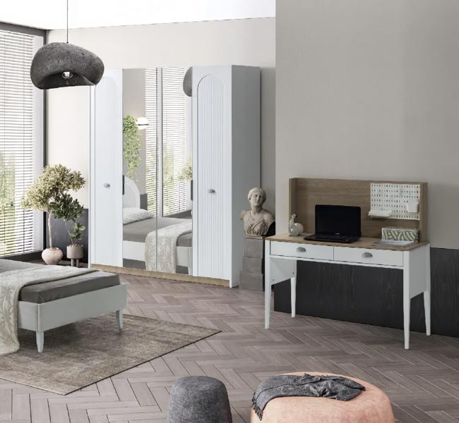 Wardrobe Desk Set Modern Design White Stylish Children\'s Room