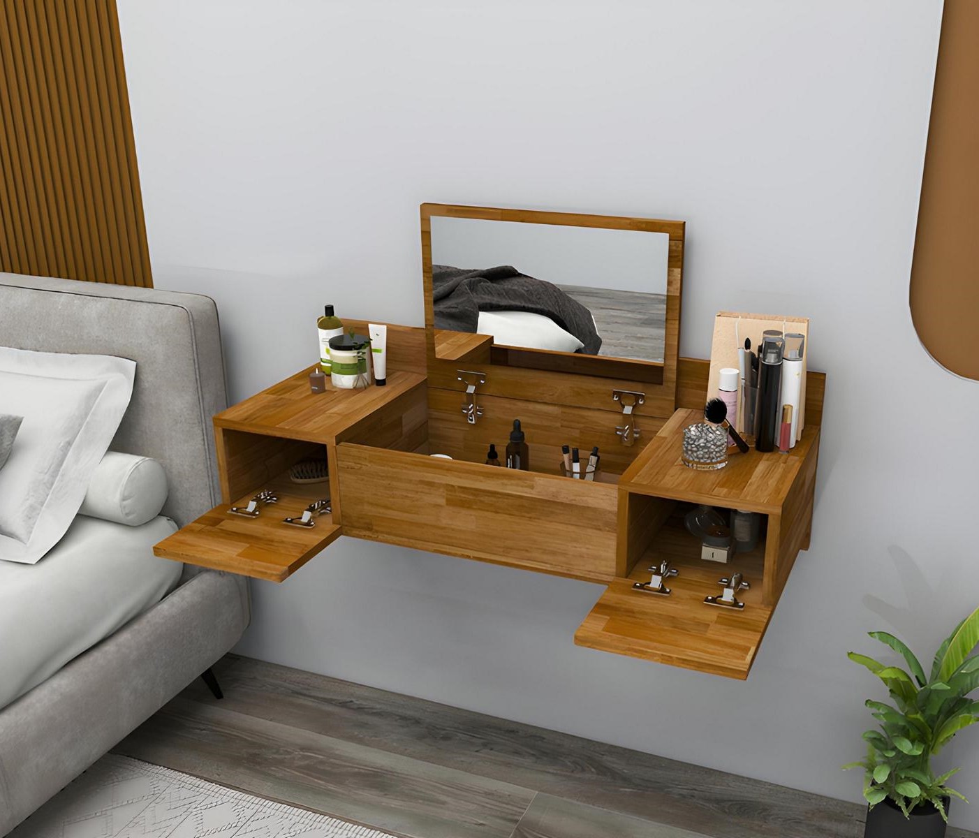 Luxury brown makeup table with mirror modern console dresser bedroom
