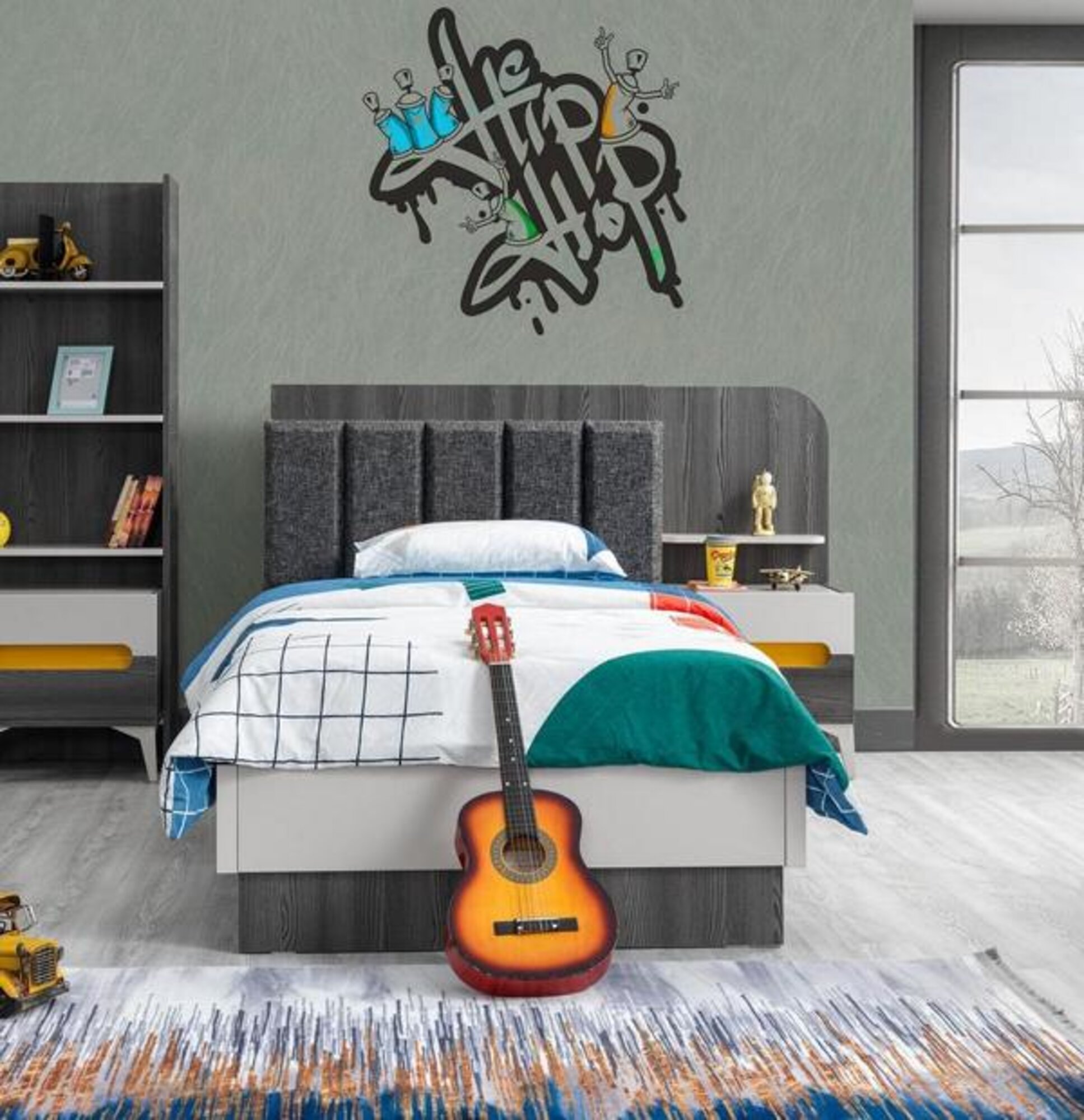 Children\'s furniture children\'s bed nightstand luxurious modern wood high-quality furniture gray