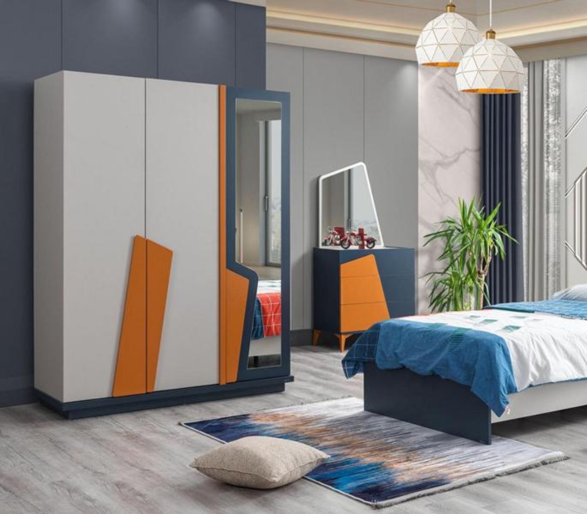 Complete youth room set wardrobe chest of drawers top quality furniture luxury