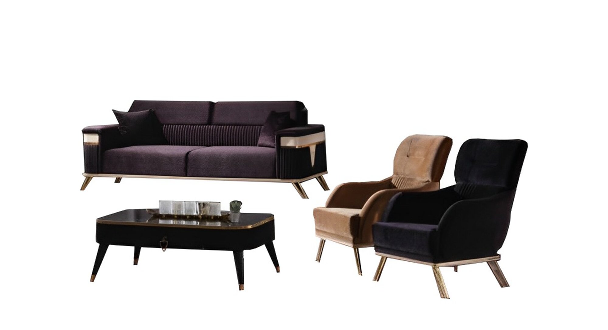 Sofa set 3+1+1 seat living room set 3 pieces modern purple style