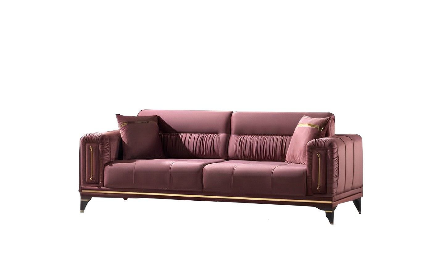 Three-seat sofa living room upholstered furniture fabric pink modern couch