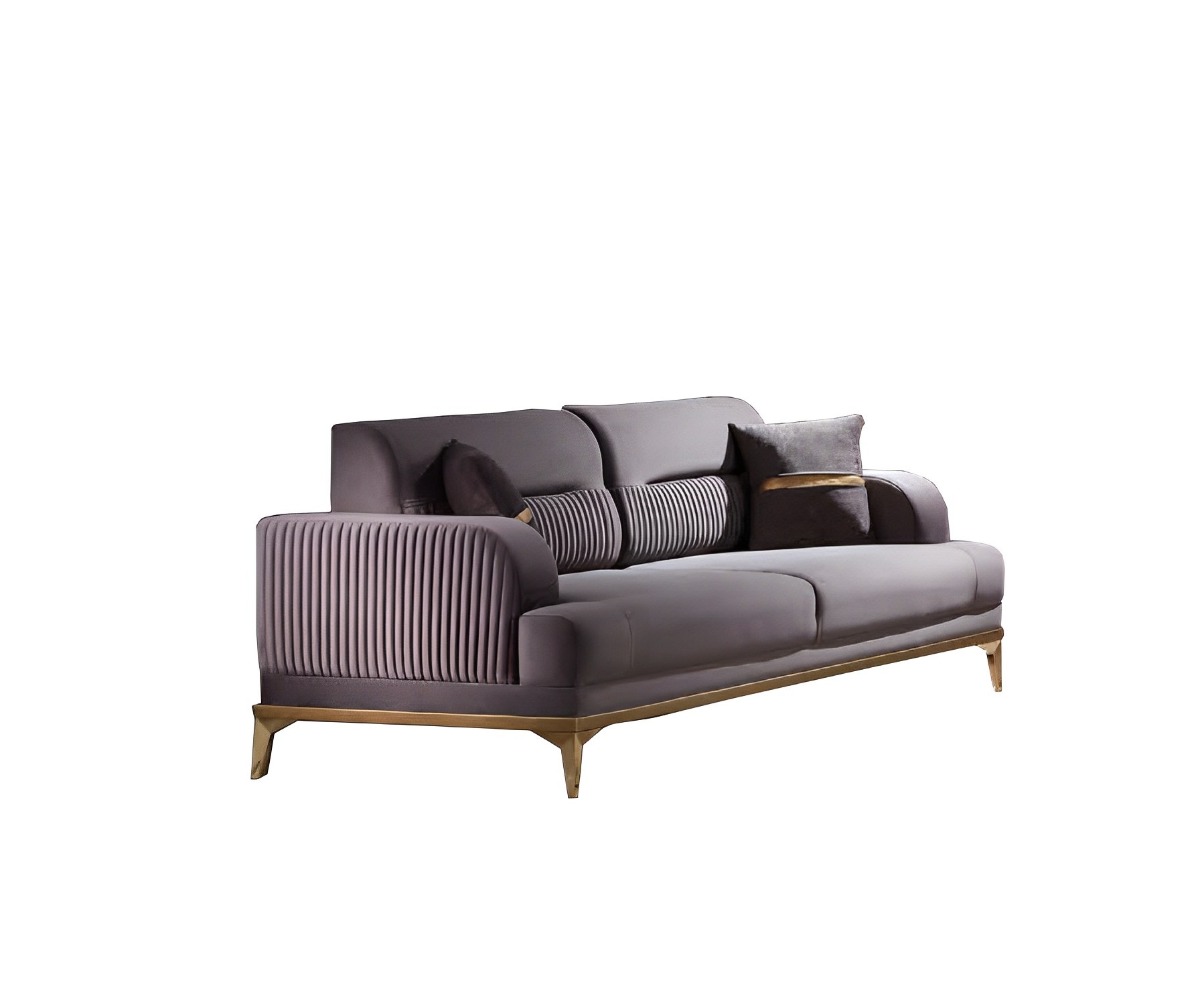 Three-seat sofa living room upholstered furniture leather gray modern style