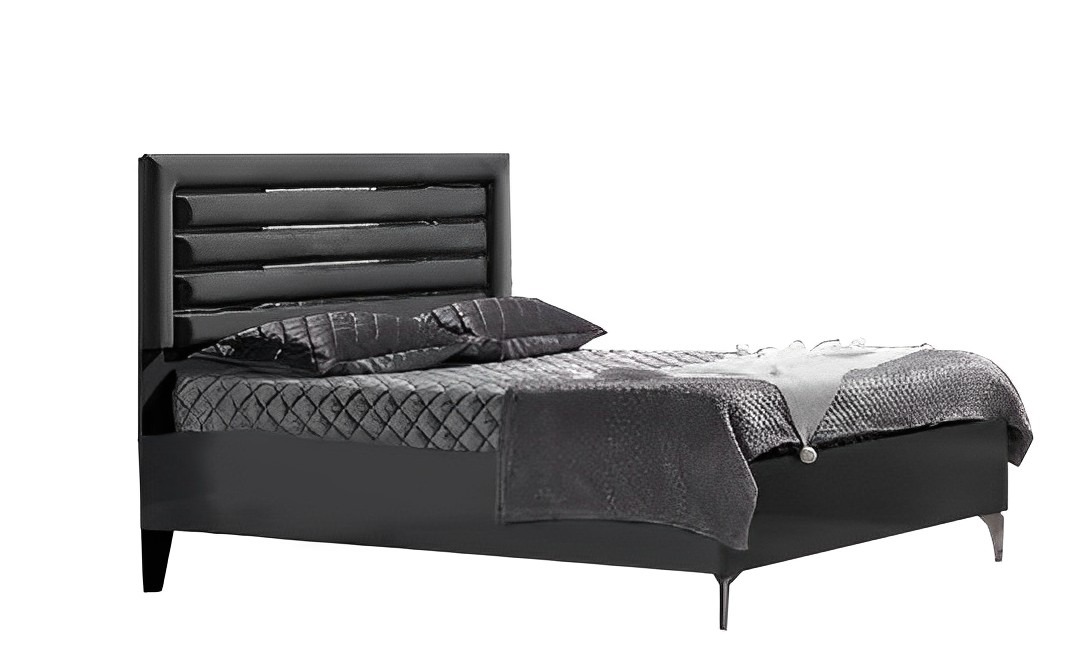 Double bed bedroom 180 cm mattress black modern upholstered bed wood