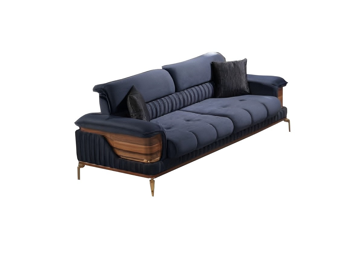 Three-seat sofa living room upholstered furniture fabric blue modern couch
