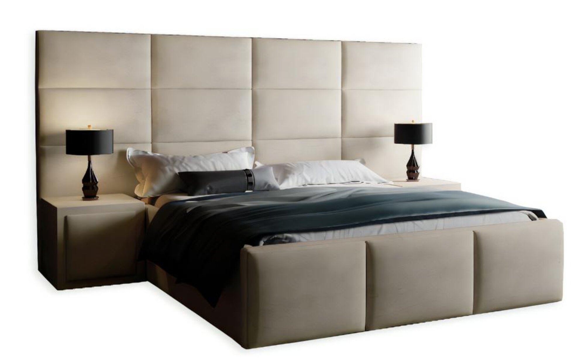 Bedroom double bed 180 cm mattress beige modern style wood