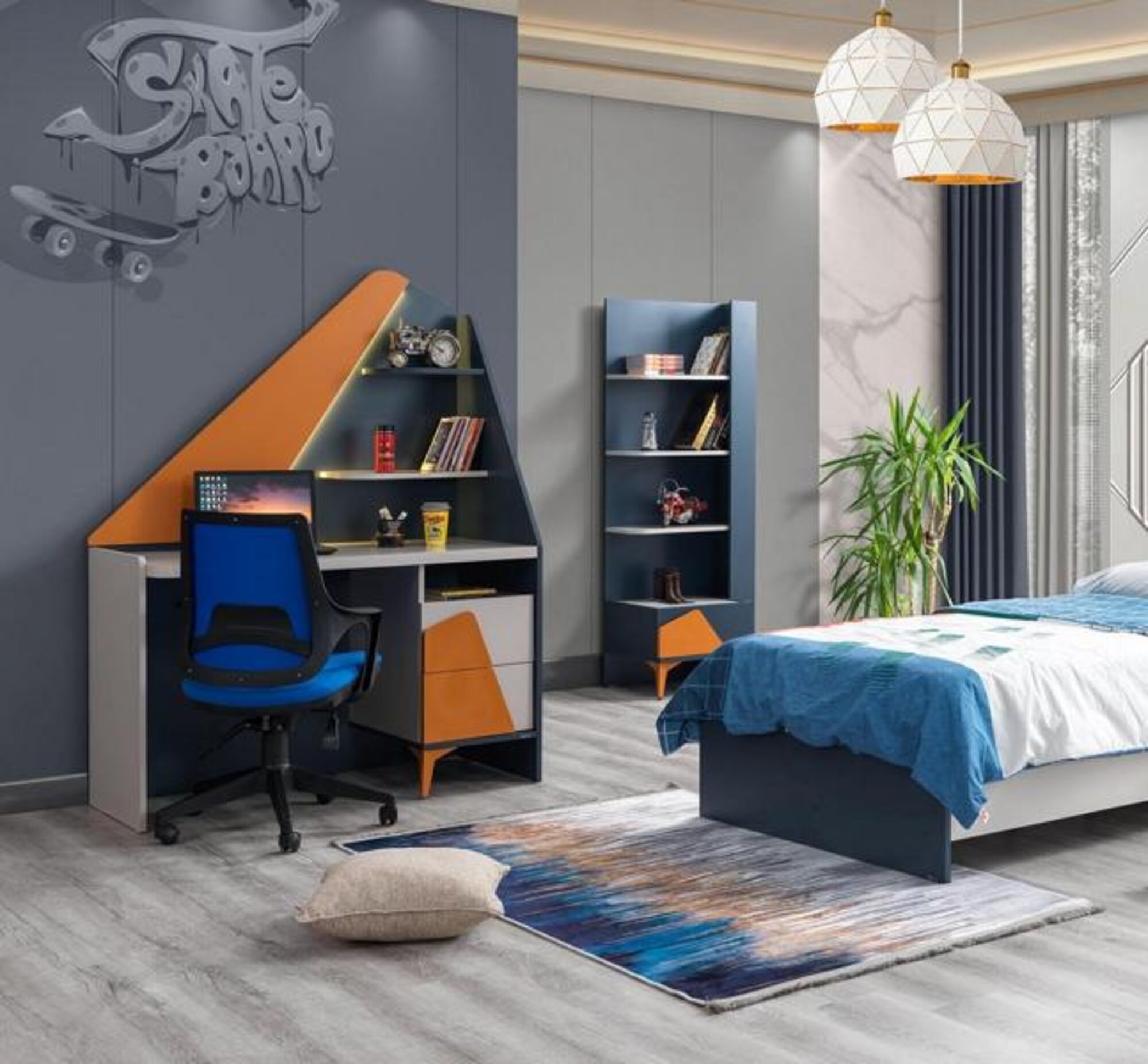 Youth room set desk bookshelf complete modern cabinets top quality