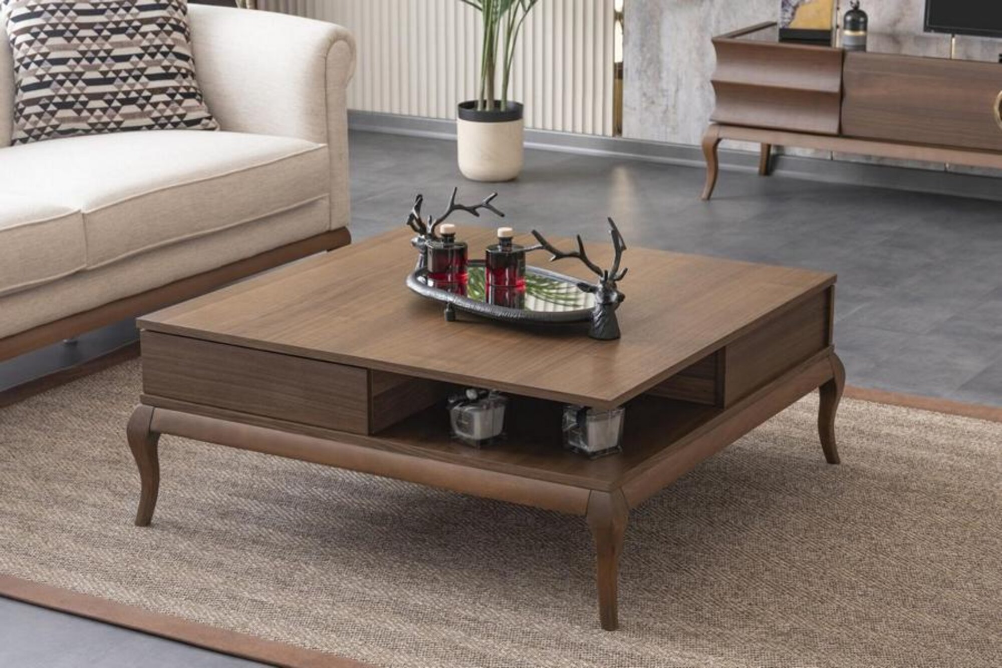 Square Coffee Table Wooden Table Side Table with Storage