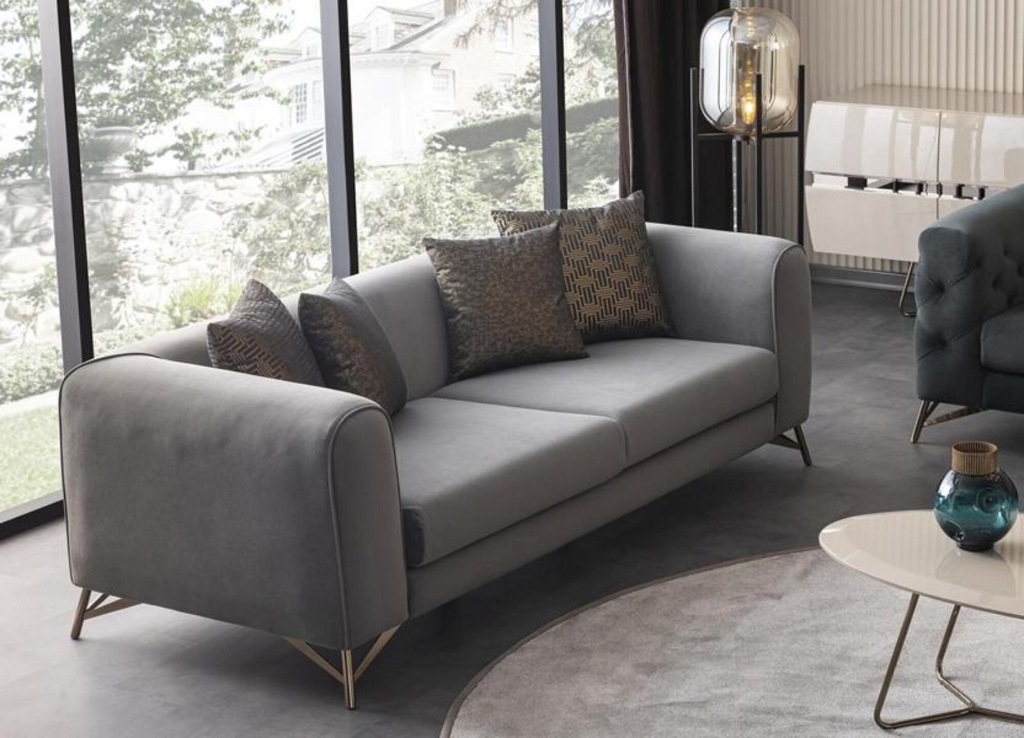 3-Seater Sofa Three-Seater Designer Sofa Upholstered Sofa Stainless Steel