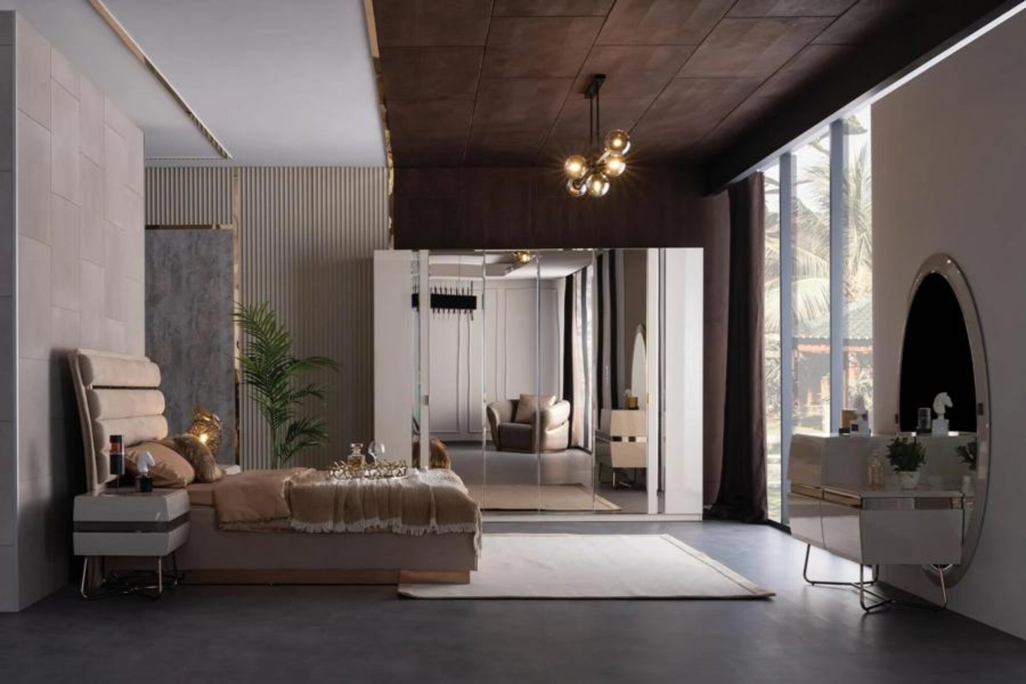 Bedroom complete bed nightstands dresser mirror wardrobe cabinet