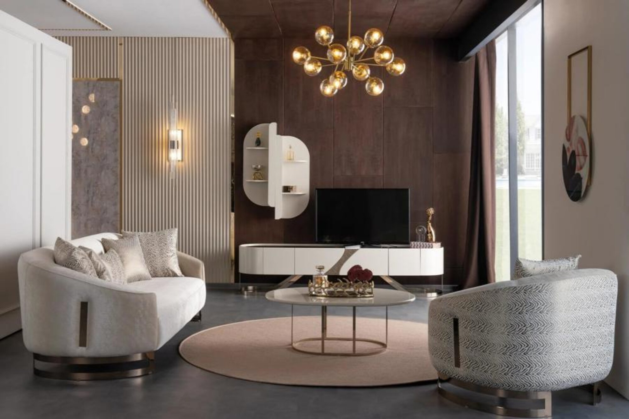 Living room wall unit sideboard wall shelf armchair sofa 3-seater coffee table living room