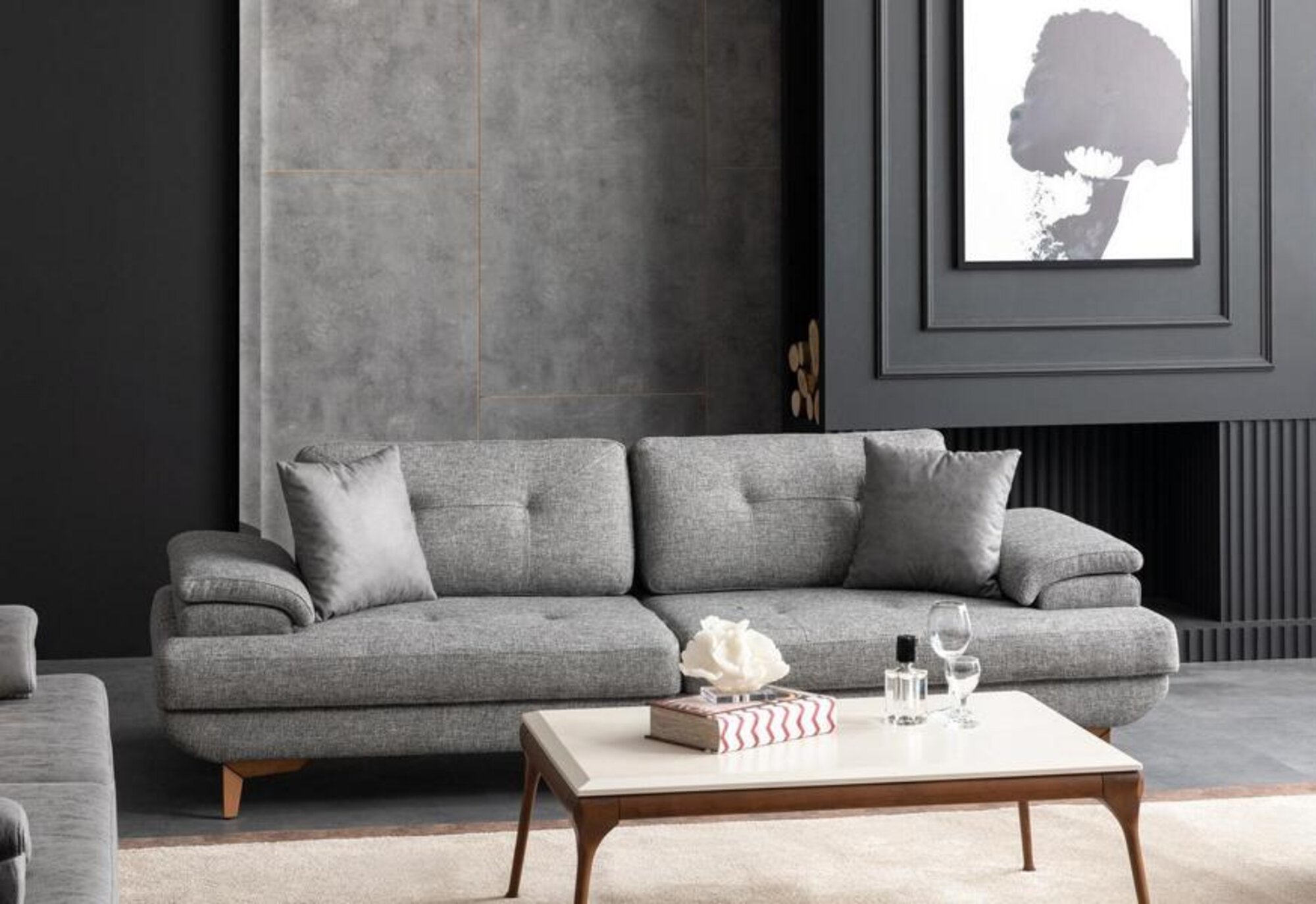 3-Seater Sofa Fabric Sofa Couch Seating Furniture Upholstered Sofa with Cushions