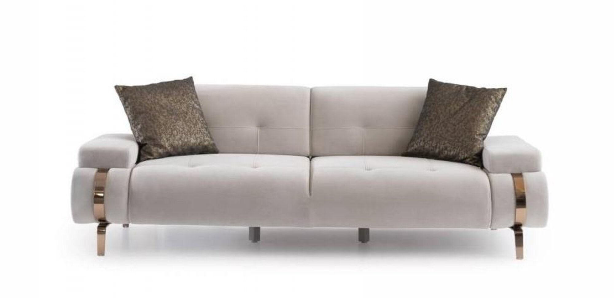 Sofa Three-Seater Upholstered Sofa Chesterfield Stainless Steel Gold Cream 3 Seater