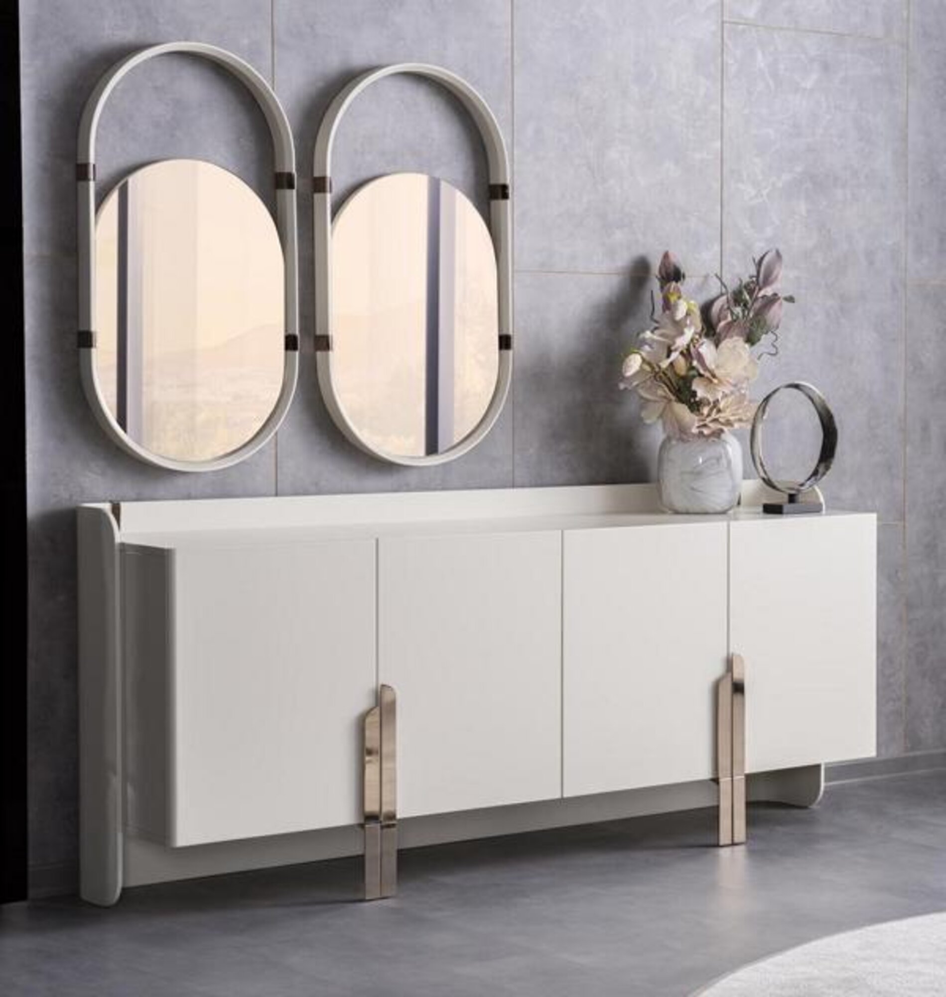 Sideboard 2x Oval Mirror Cabinet Sideboard Modern Design