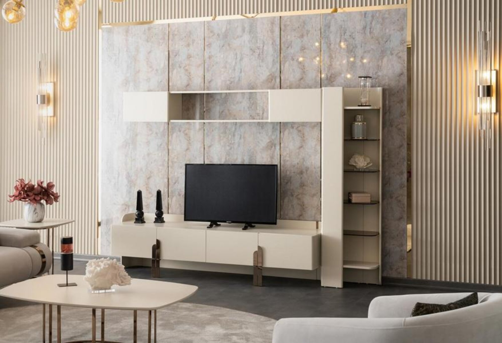 Sideboard wall shelf bookshelf wall cabinet living room wall beige living room