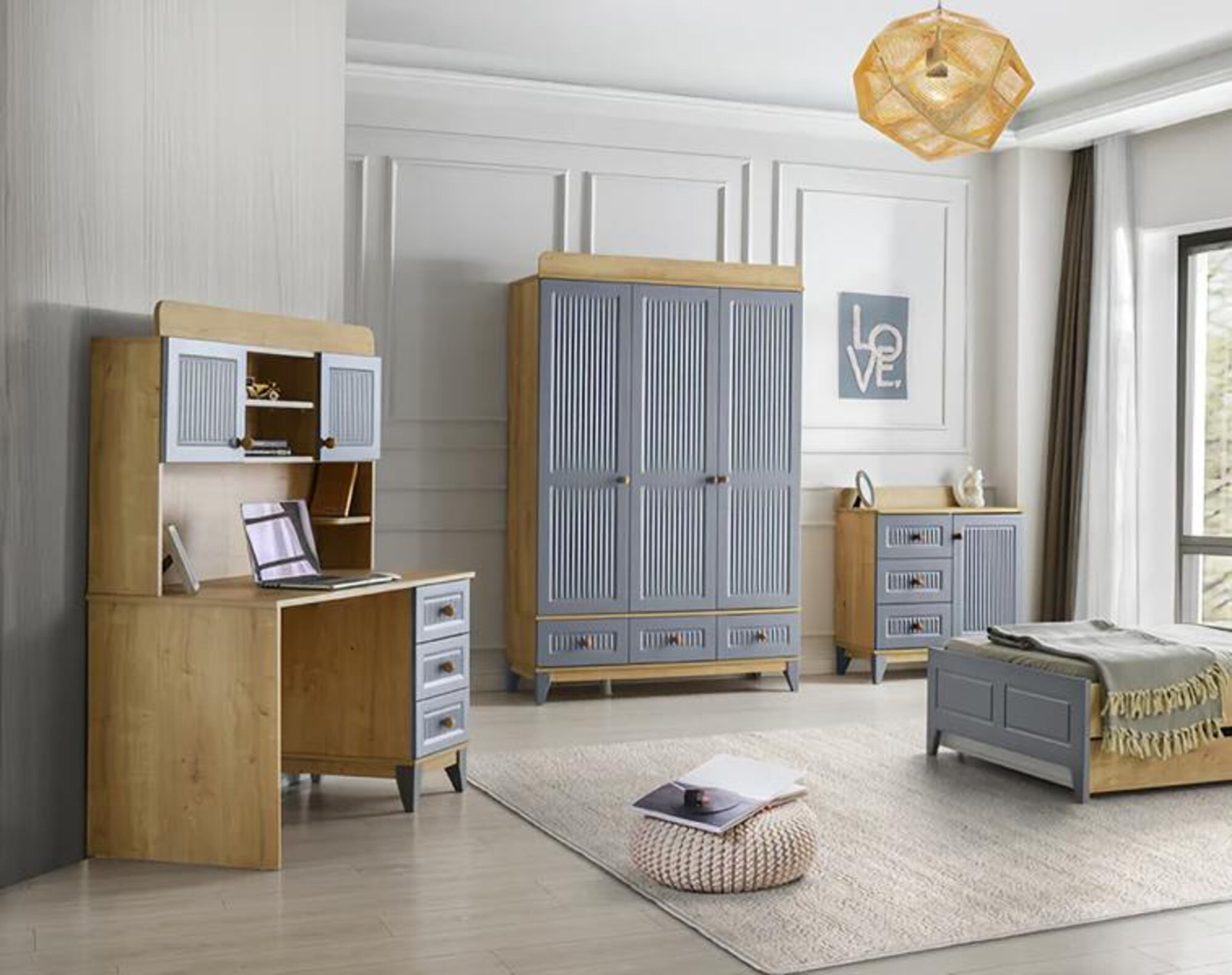 Set dresser wardrobe desk modern design children\'s room 3-piece