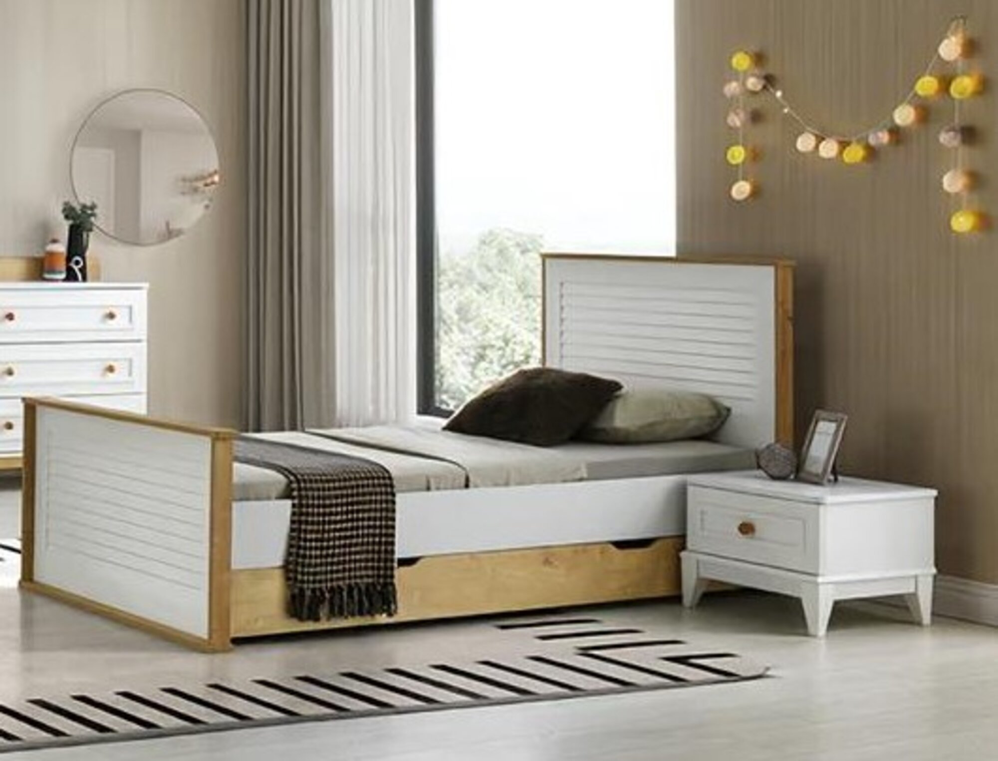 Bed and bedside table – practical and stylish combination for the children\'s room.