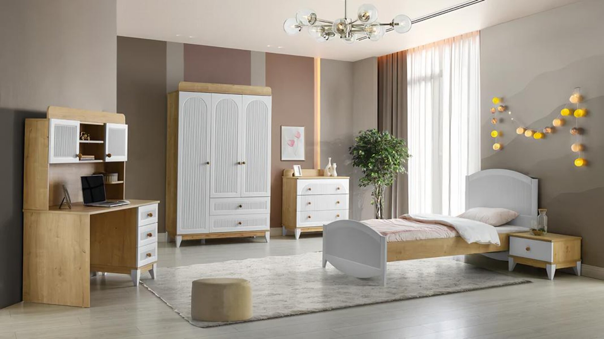 Bed set nightstand dresser wardrobe and desk bedroom 5 pieces