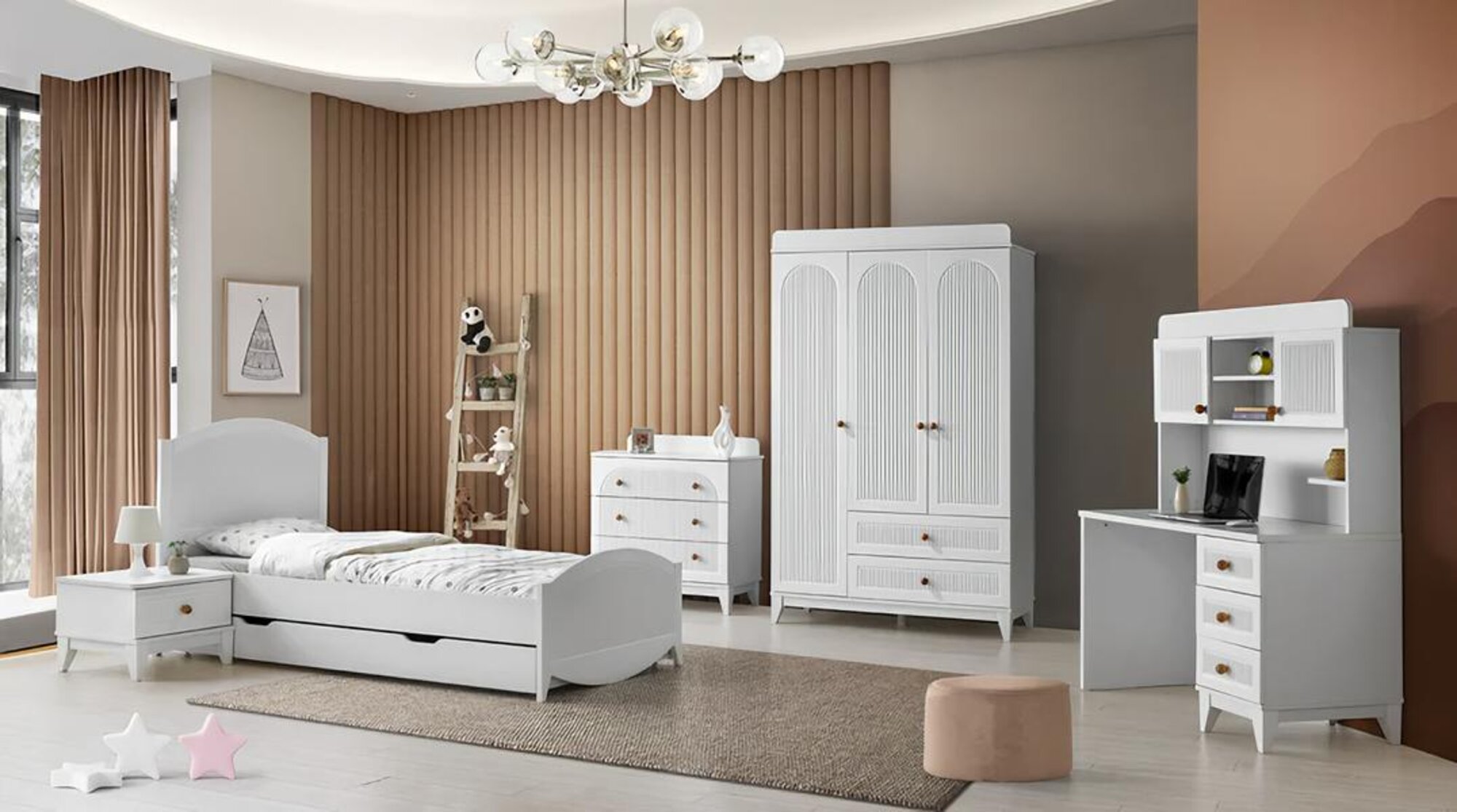 Children\'s room set bed bedside table chest of drawers wardrobe desk 5-piece.