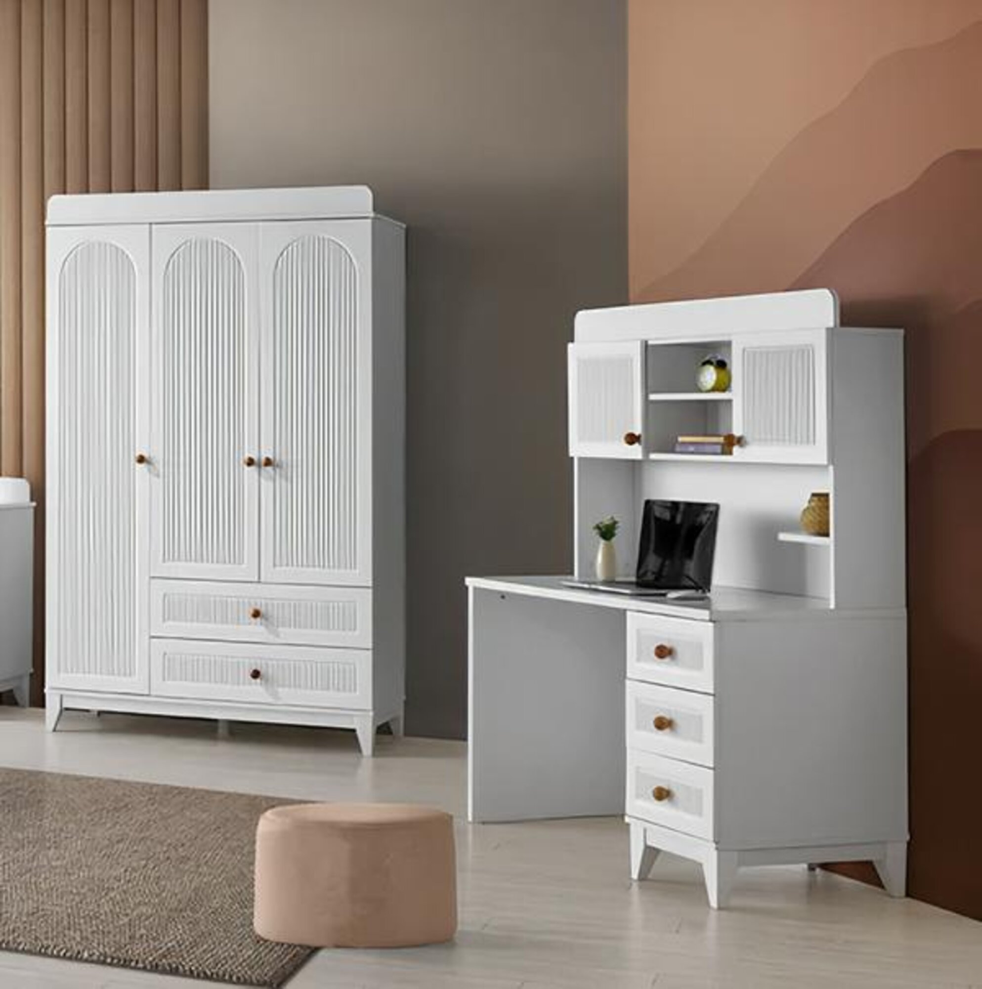 Set wardrobe desk ideal furniture for a modern children\'s room.