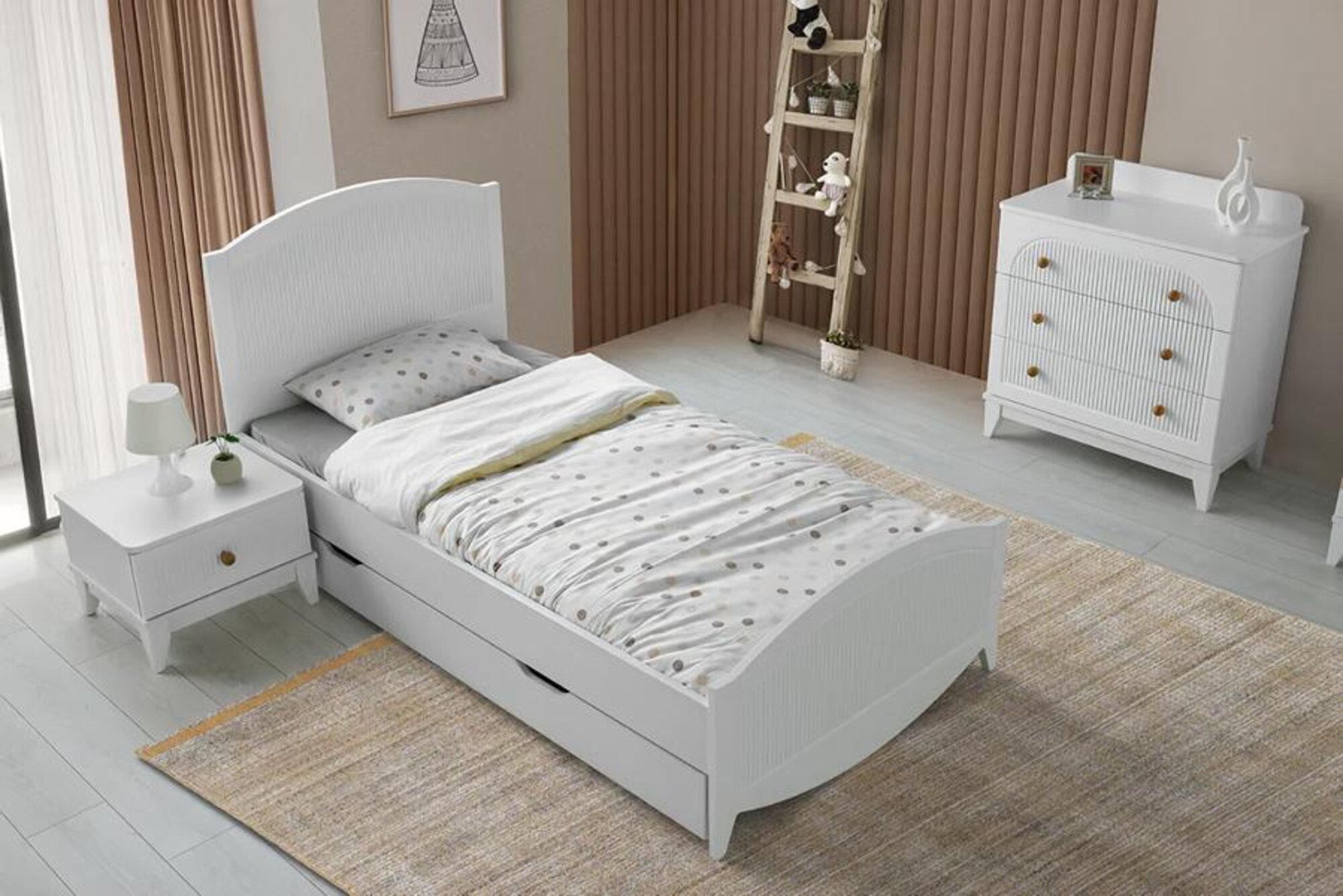 Children\'s bedroom bed nightstand dresser 3-piece furniture