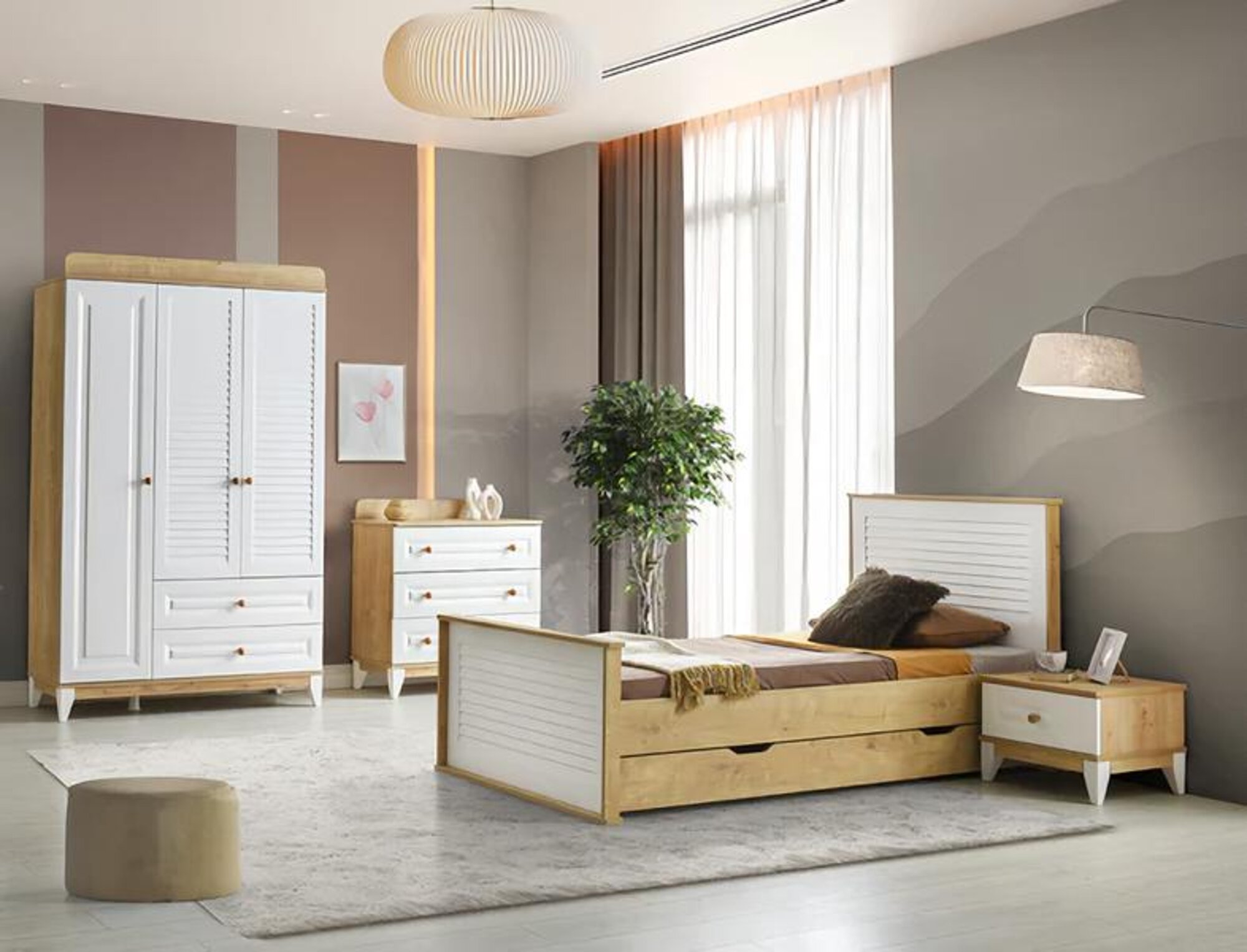 Bed Nightstand Chest of drawers Wardrobe Furniture Bedroom 4-piece Set