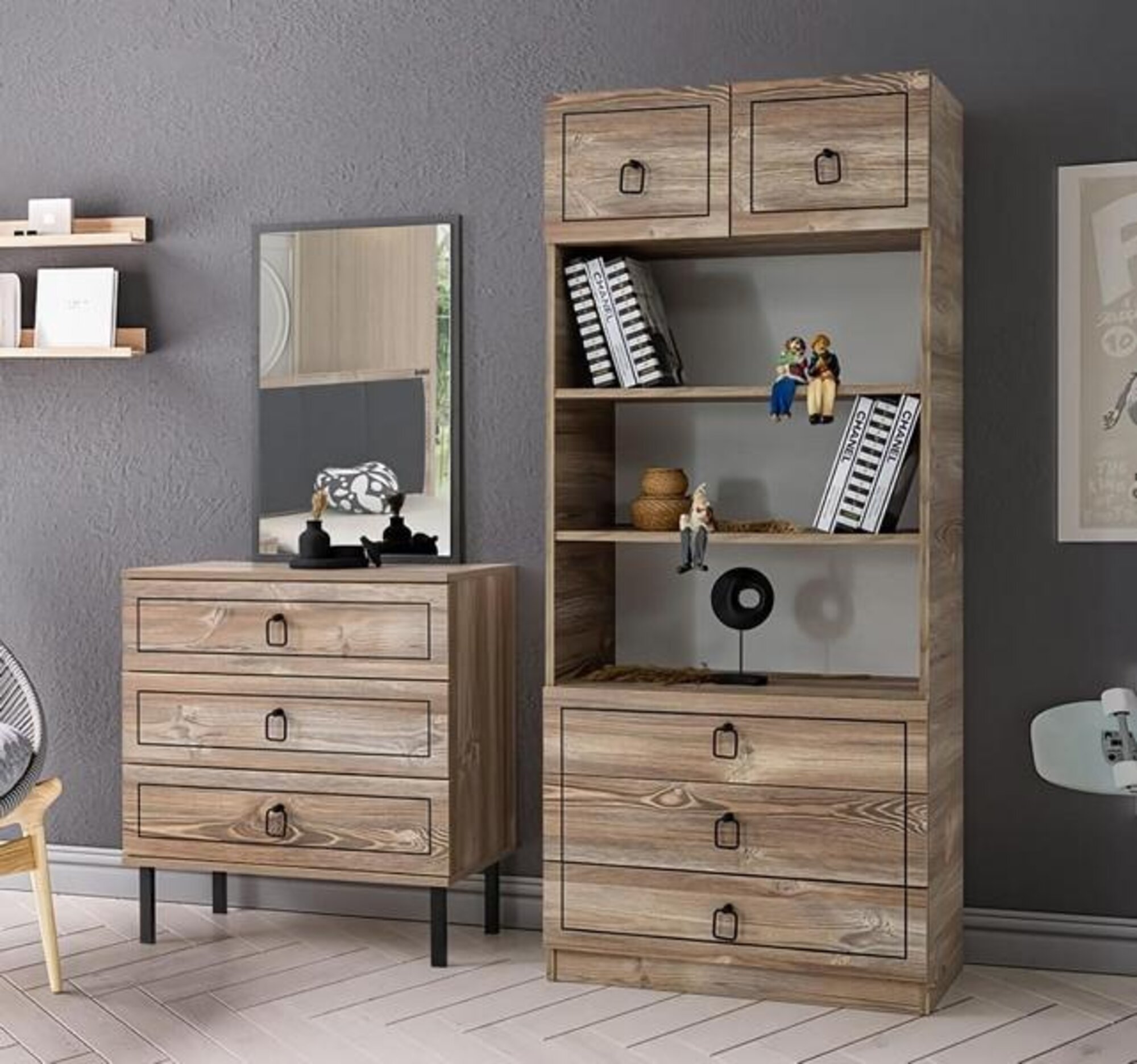 Chest of drawers bookshelf wood drawers black storage decoration modern