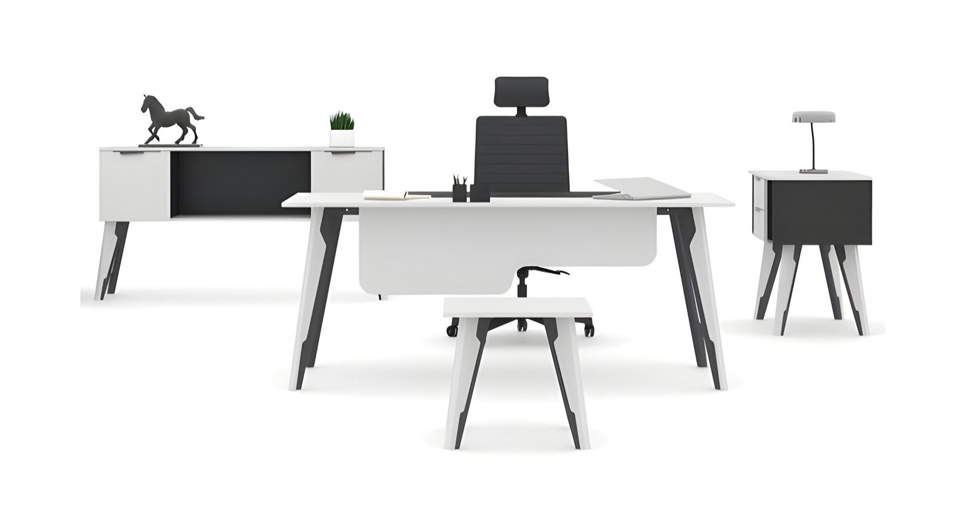 Home office desk office cabinet dresser coffee table white-black