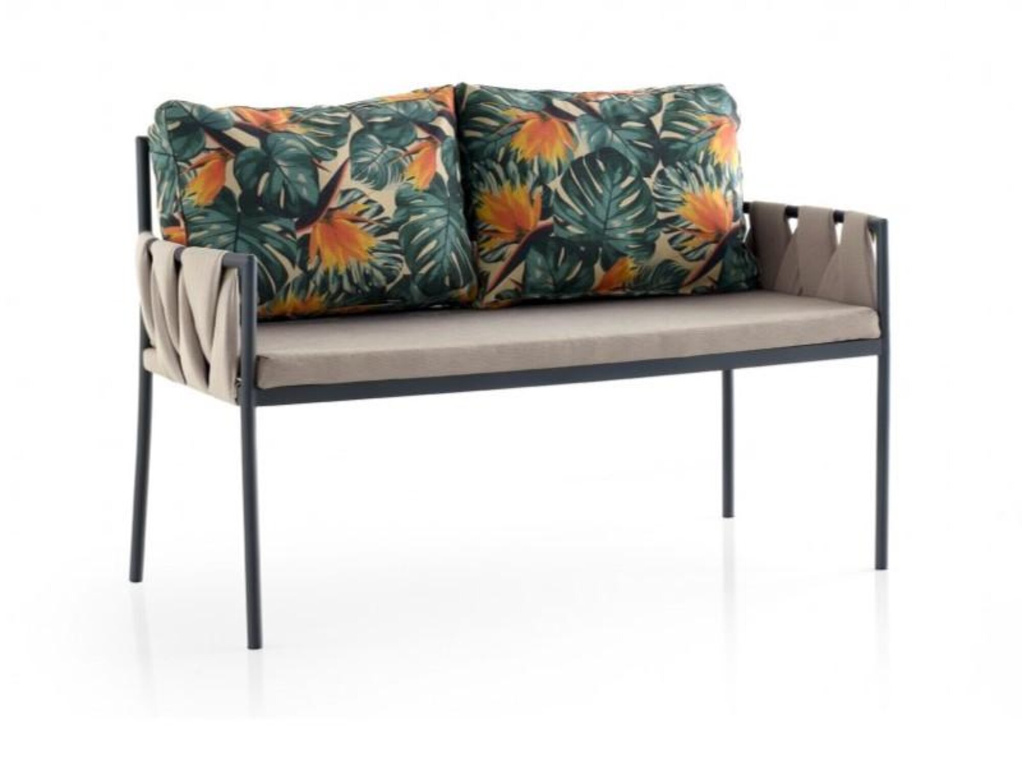 Garden sofa 2-seater lounge sofa with leaf pattern cushions garden furniture