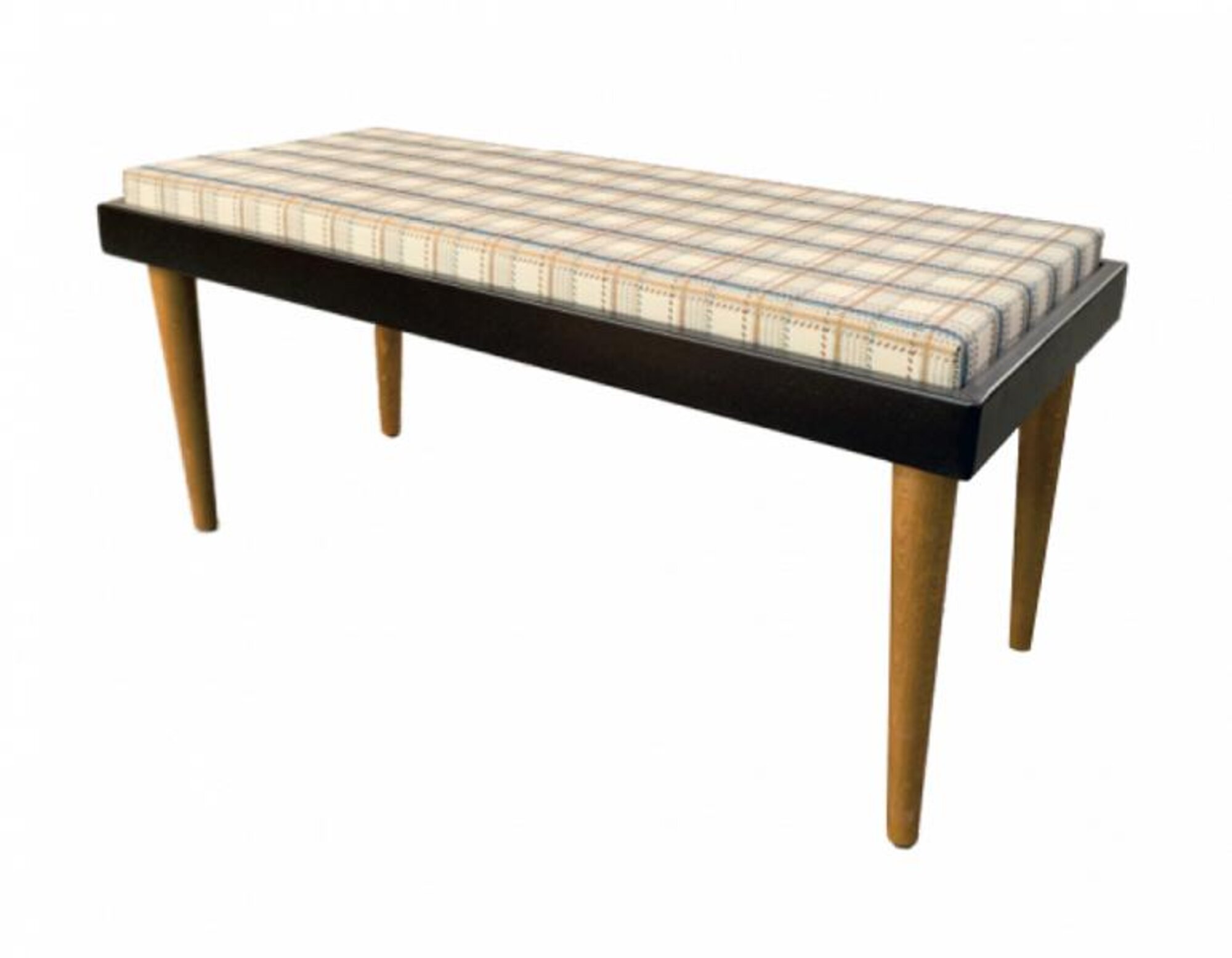 Upholstered bench seating stool couch upholstery beige-ochre-blue checked