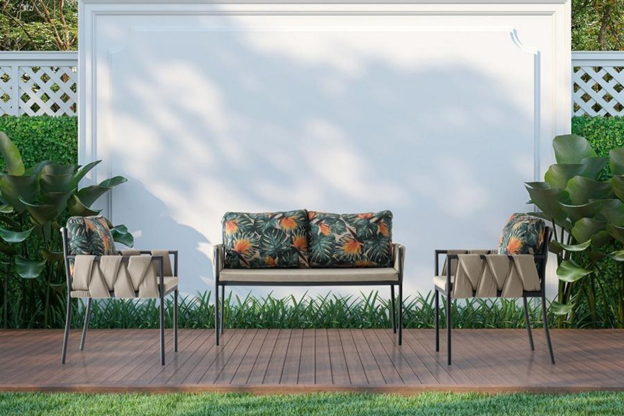 Seating group seating group seat green 3-piece set sofa garden furniture armchair